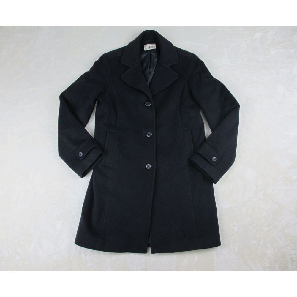 L.L. Bean Womens Jacket Large Blue Button Up Thinsulate Pea Coat Ladies*